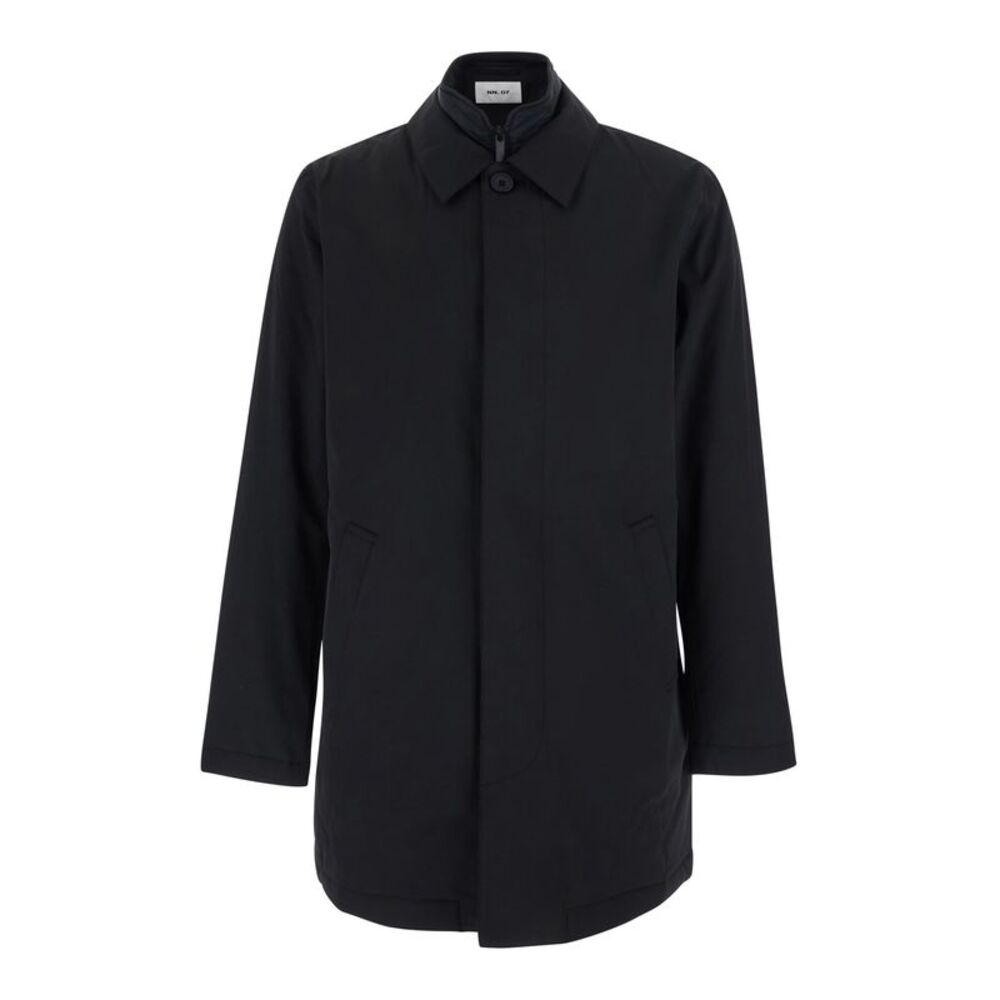 Nn.07 Men Black Nylon Jacket With Front Zip And Side Pockets For Men